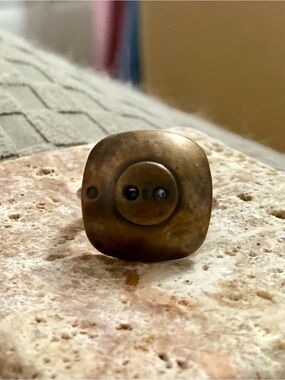 Vintage Brass Button Ring with Aged Patina